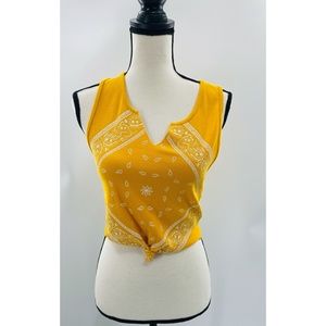 Forever 21 Yellow Bandeau Printed  V-Neck  Front‎ Knot Crop Top
